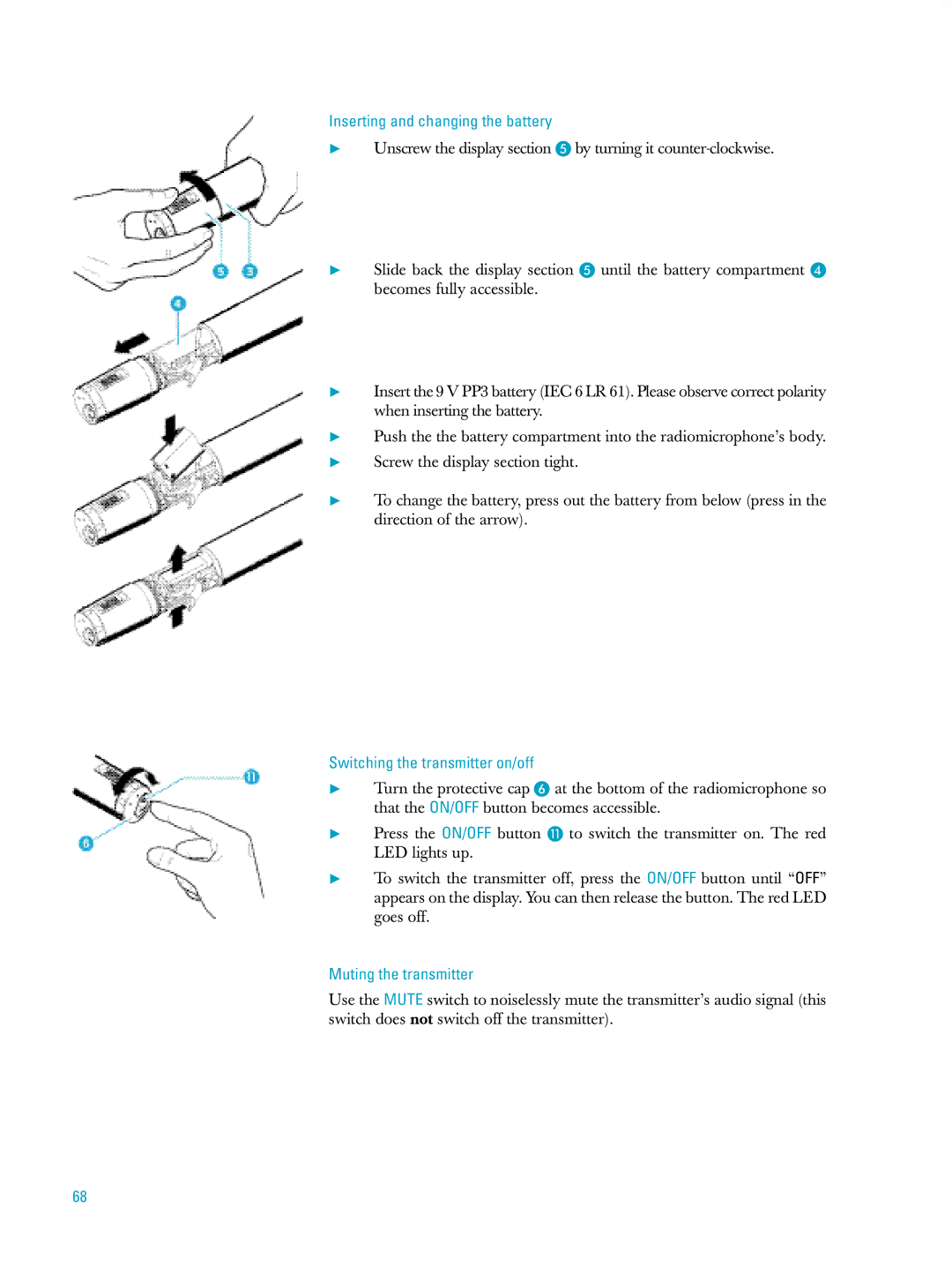 Sennheiser ew500 manual Unscrew the display section by turning it counter-clockwise 