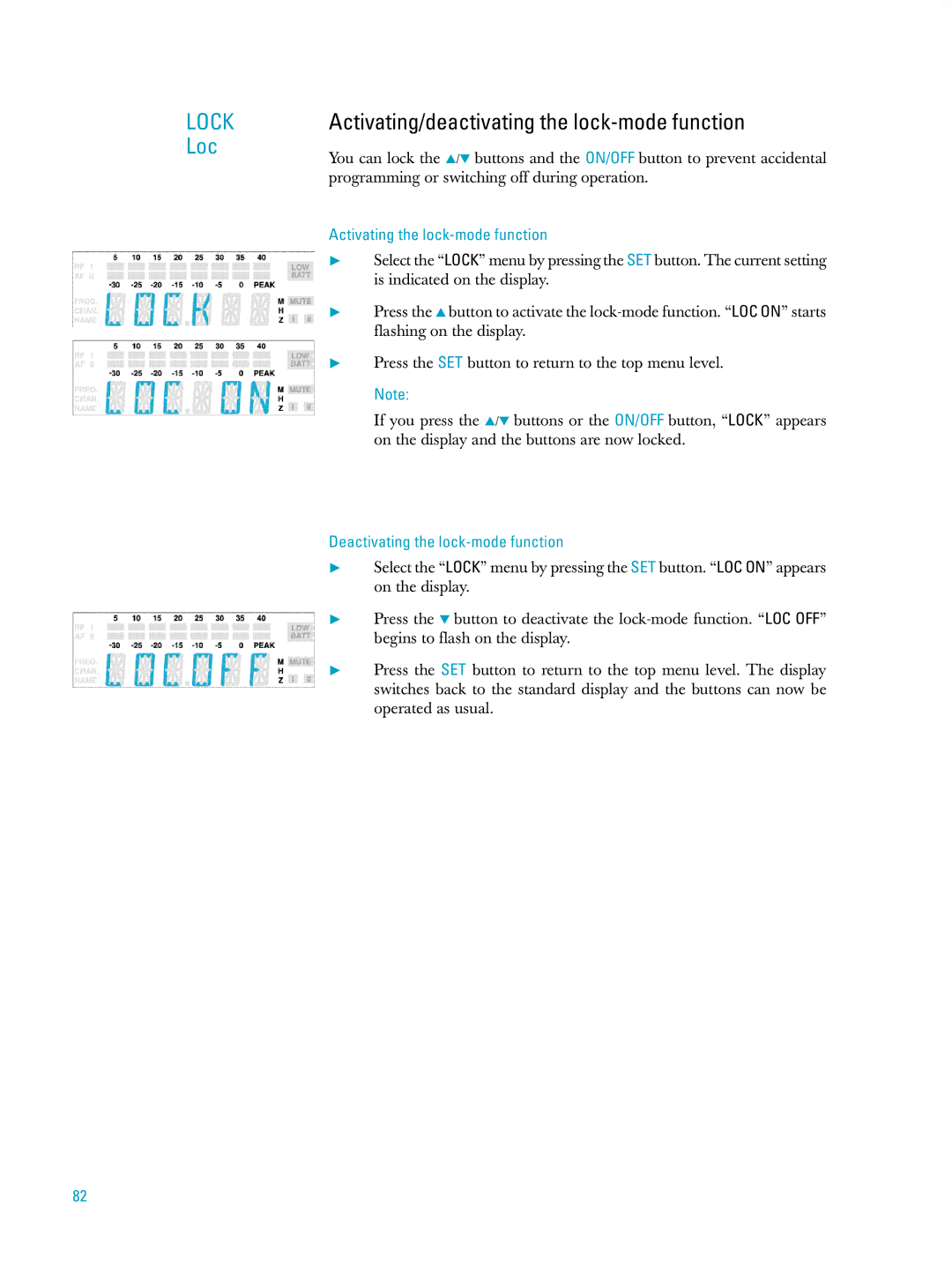 Sennheiser ew500 manual Activating/deactivating the lock-mode function, Activating the lock-mode function 