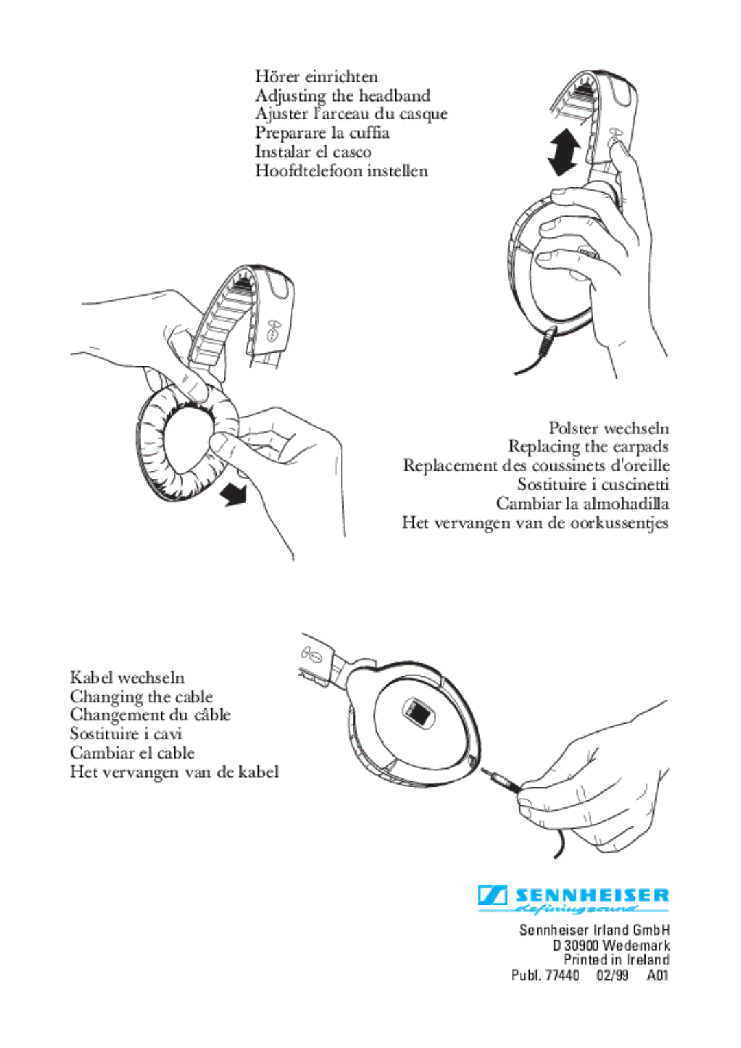 Sennheiser HD 270 manual Sennheiser Irland GmbH Wedemark Publ 02/99 A01 