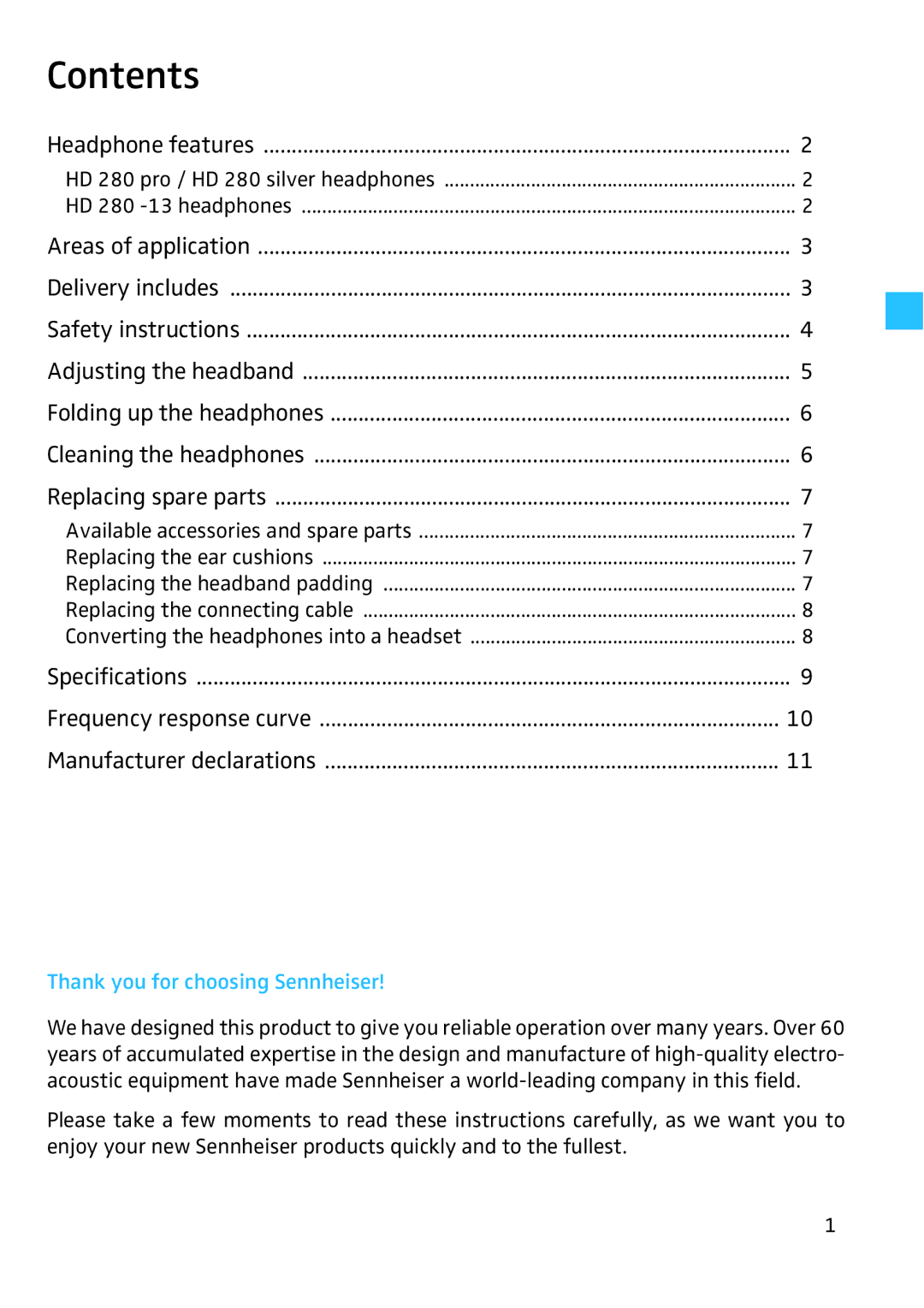 Sennheiser HD 280, 4974 instruction manual Contents 