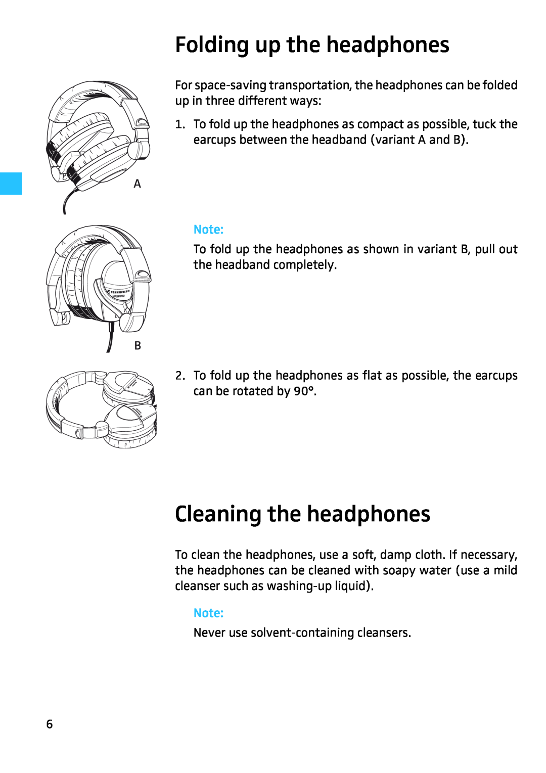 Sennheiser 4974, HD 280 instruction manual Folding up the headphones, Cleaning the headphones 