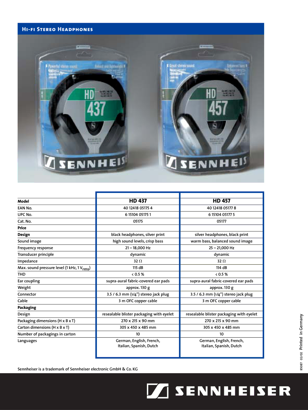 Sennheiser HD 437, HD 457 manual Thd 