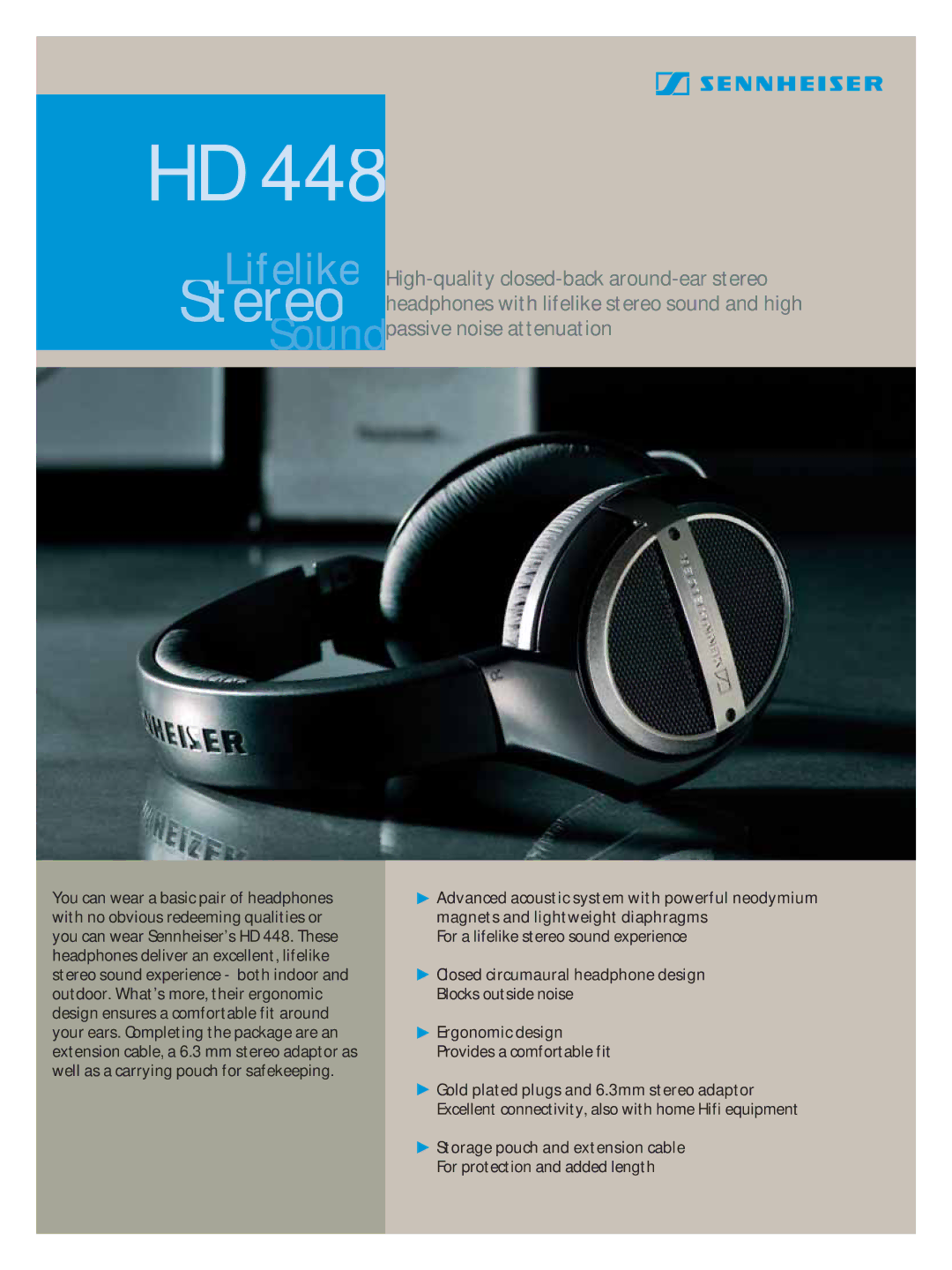 Sennheiser HD 448 manual Magnets and lightweight diaphragms, Closed circumaural headphone design, Ergonomic design 