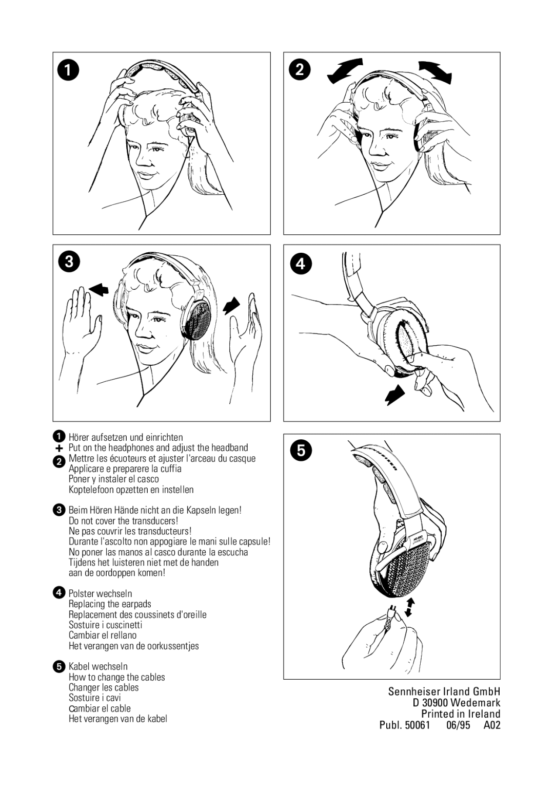 Sennheiser HD 580 manual Sennheiser Irland GmbH Wedemark Publ 06/95 A02 