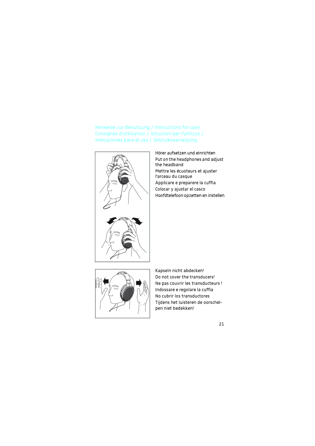 Sennheiser 9969, HD 650 instruction manual Kapseln nicht abdecken 