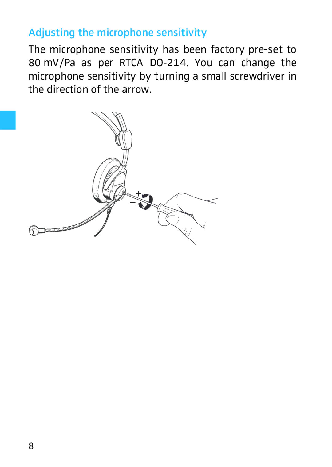 Sennheiser HD HME 46 manual Adjusting the microphone sensitivity 