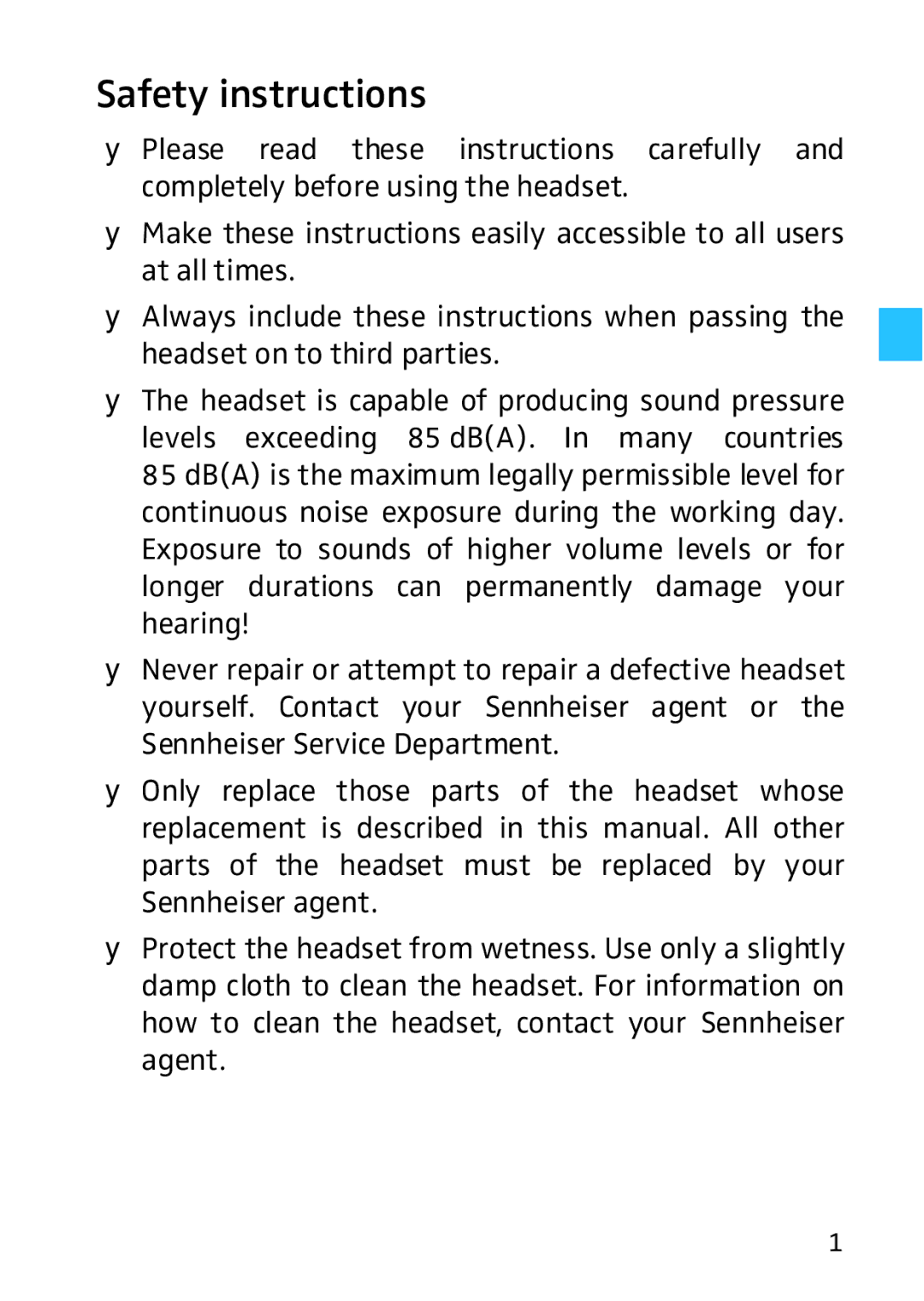 Sennheiser HD HME 46 manual Safety instructions 