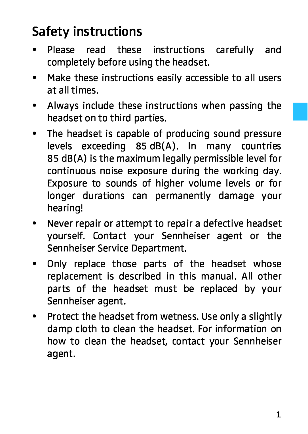 Sennheiser HD HME 46 manual Safety instructions 