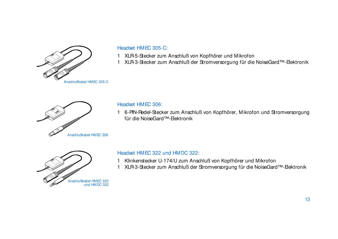 Sennheiser HD400 manual Headset Hmec 305-C, Headset Hmec 322 und Hmdc 