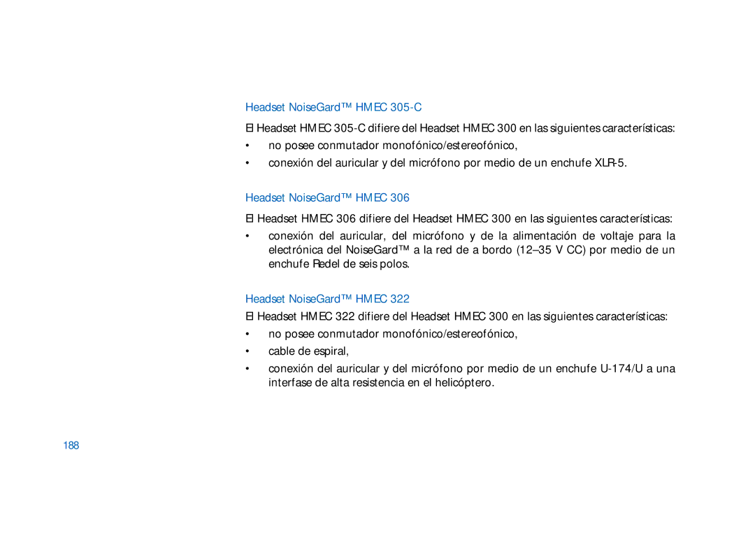 Sennheiser HD400 manual Headset NoiseGard Hmec 305-C, 188 