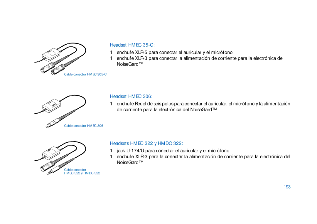 Sennheiser HD400 manual Headset Hmec 35-C, Headsets Hmec 322 y Hmdc, 193 