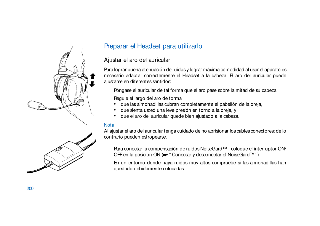 Sennheiser HD400 manual Preparar el Headset para utilizarlo, Ajustar el aro del auricular, 200 