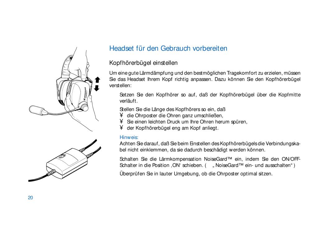 Sennheiser HD400 manual Headset für den Gebrauch vorbereiten, Kopfhörerbügel einstellen 