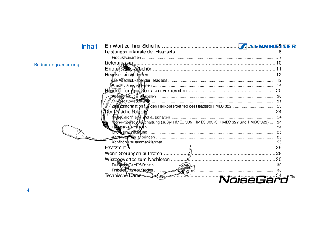 Sennheiser HD400 manual Lieferumfang Empfohlenes Zubehör Headset anschließen 