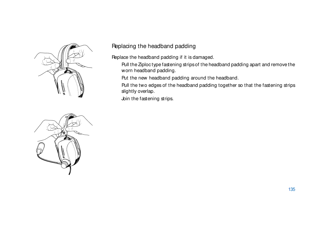 Sennheiser HD400 manual Replacing the headband padding, 135 