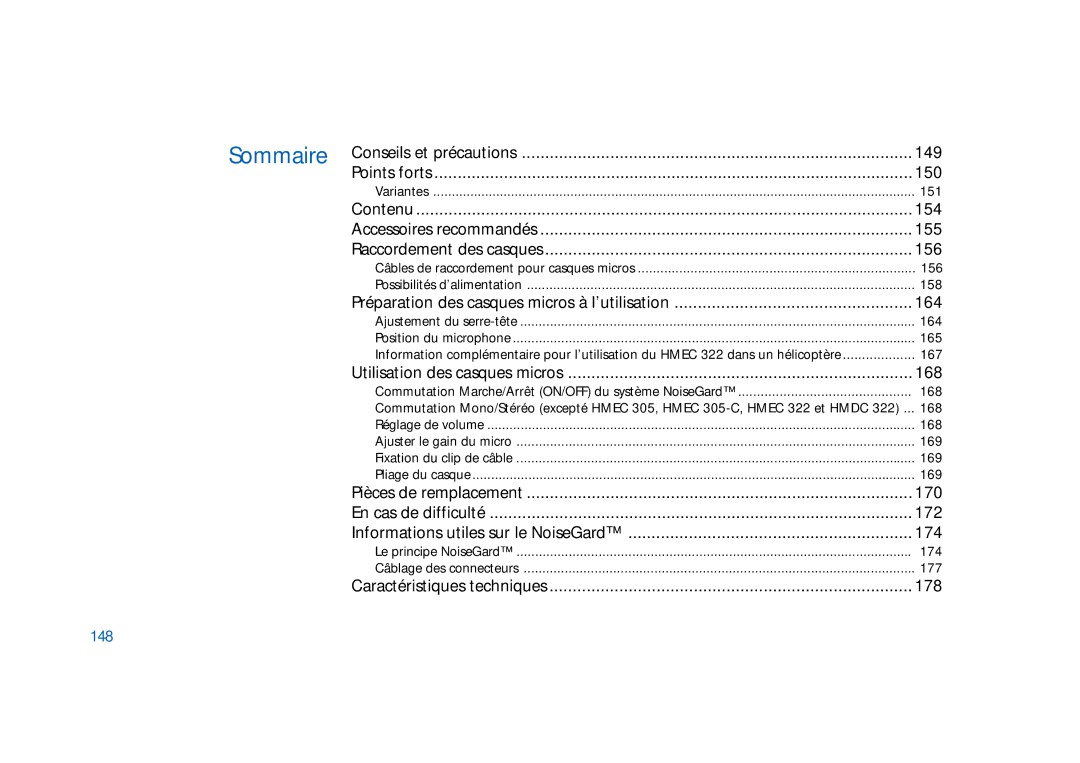 Sennheiser HD400 manual Préparation des casques micros à l’utilisation 164, 148 