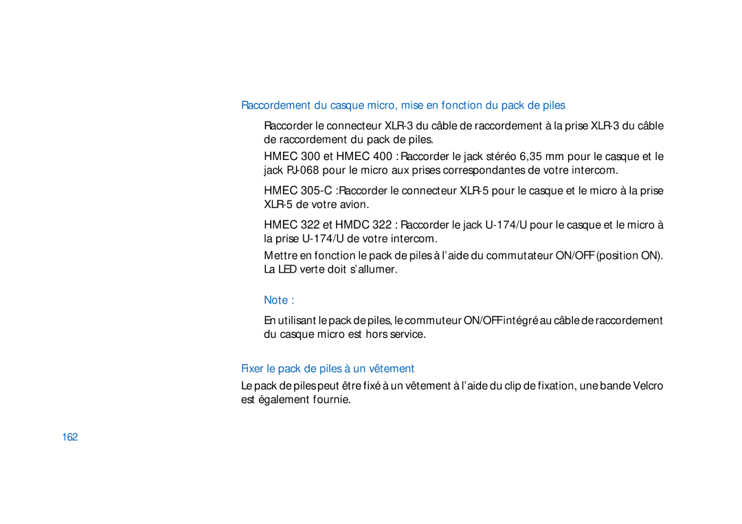 Sennheiser HD400 manual Fixer le pack de piles à un vêtement, 162 