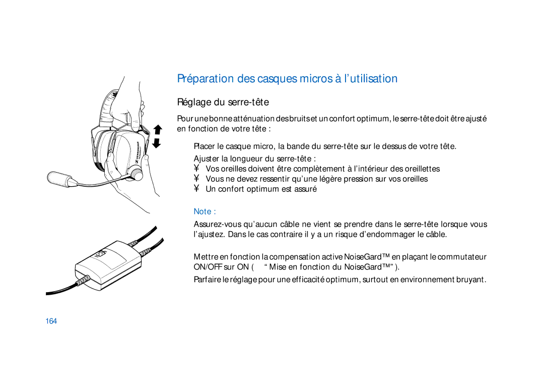 Sennheiser HD400 manual Préparation des casques micros à l’utilisation, Réglage du serre-tête, 164 