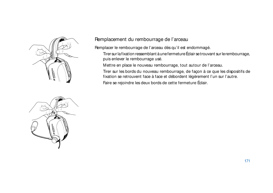 Sennheiser HD400 manual Remplacement du rembourrage de l’arceau, 171 