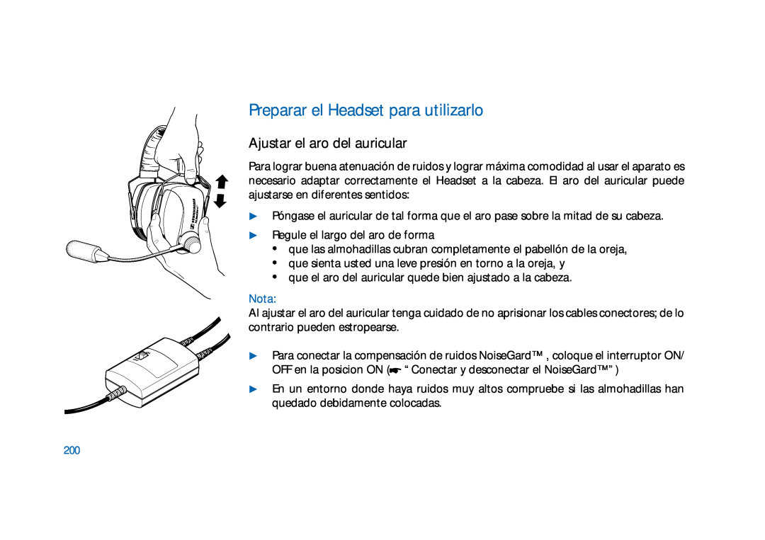 Sennheiser HD400 manual Preparar el Headset para utilizarlo, Ajustar el aro del auricular, Nota 