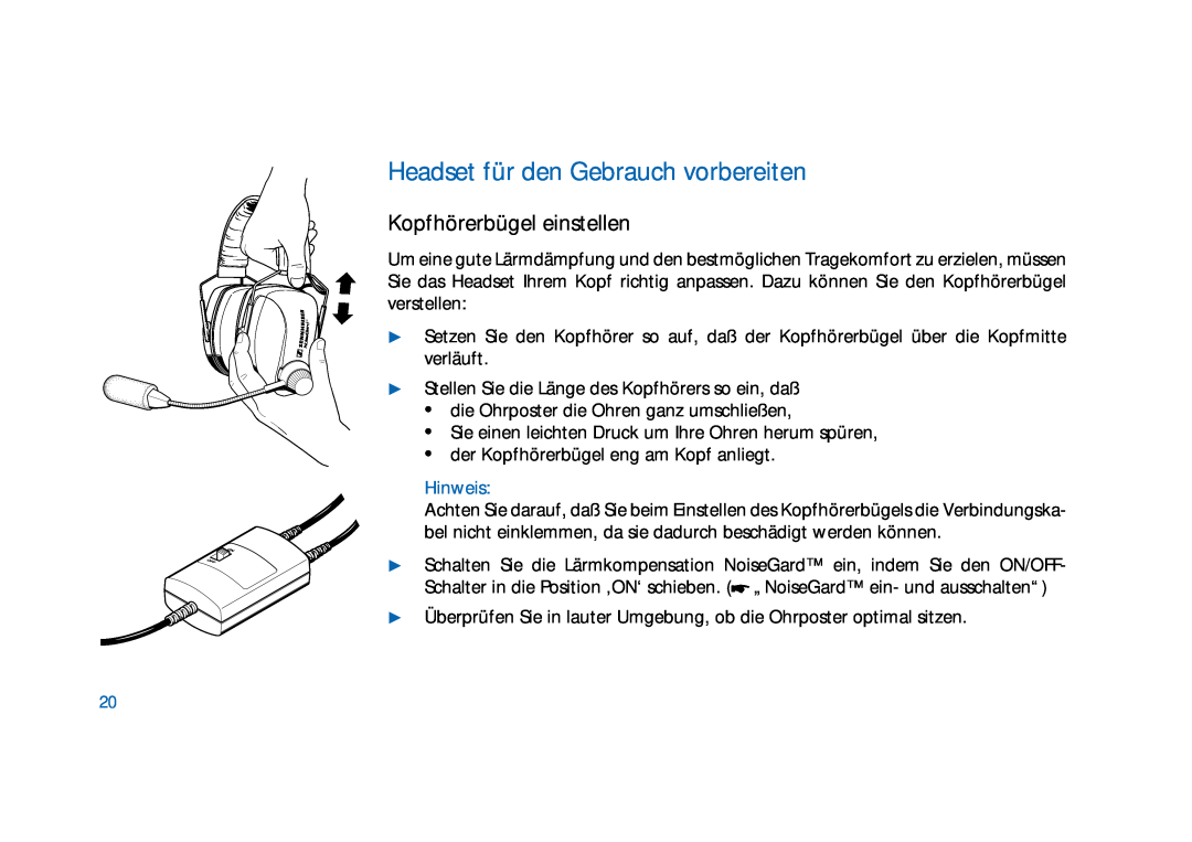 Sennheiser HD400 manual Headset für den Gebrauch vorbereiten, Kopfhörerbügel einstellen, Hinweis 
