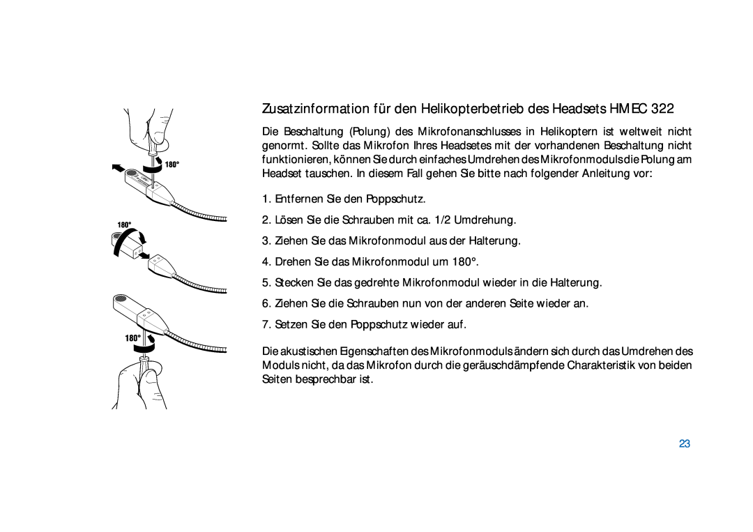 Sennheiser HD400 manual Zusatzinformation für den Helikopterbetrieb des Headsets HMEC 