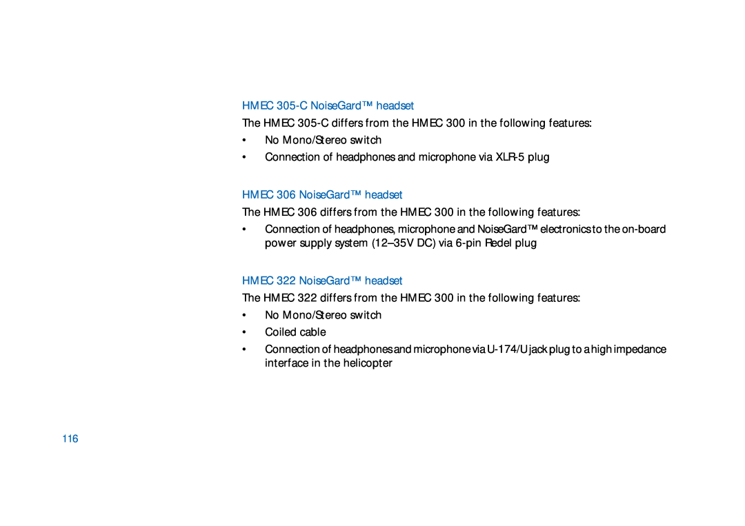 Sennheiser HD400 manual HMEC 305-C NoiseGard headset, HMEC 306 NoiseGard headset, HMEC 322 NoiseGard headset 