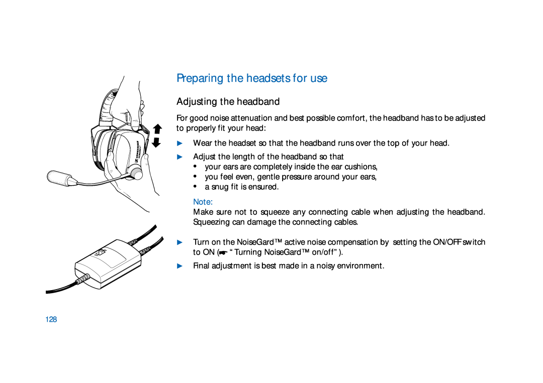 Sennheiser HD400 manual Preparing the headsets for use, Adjusting the headband 