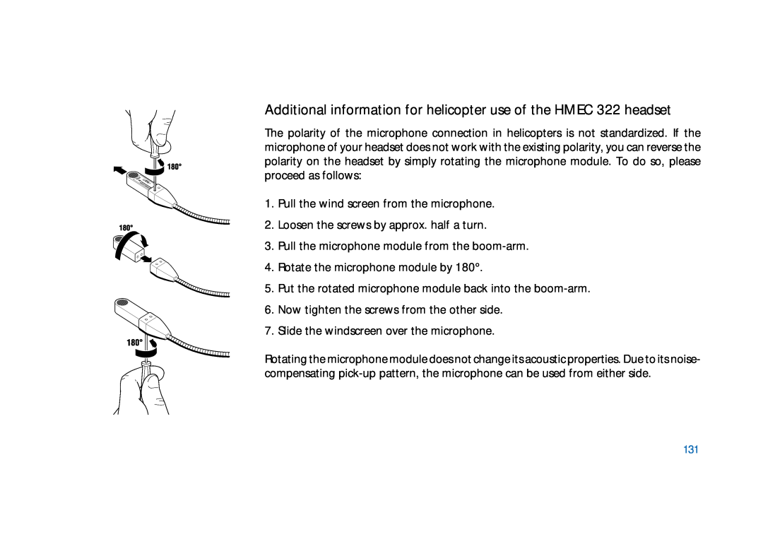 Sennheiser HD400 manual Additional information for helicopter use of the HMEC 322 headset 