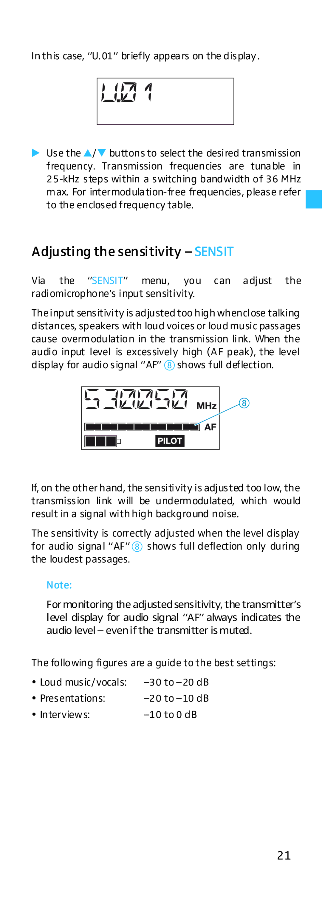 Sennheiser HD500 manual Adjusting the sensitivity Sensit 