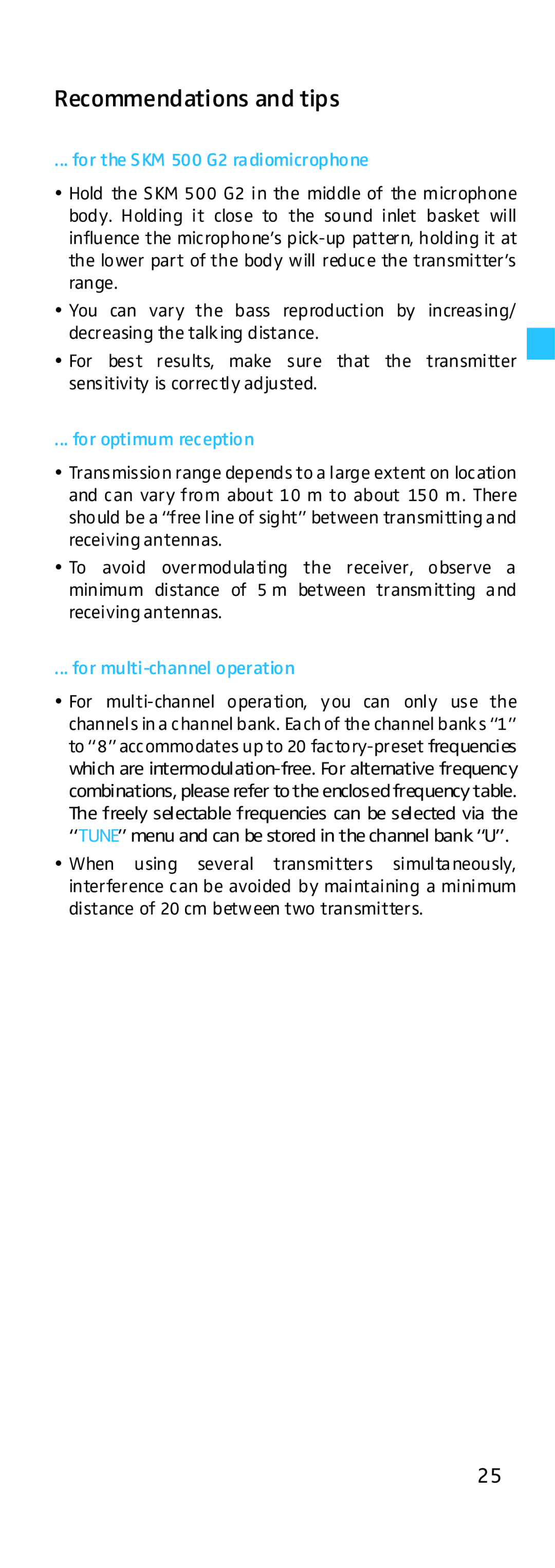 Sennheiser HD500 manual Recommendations and tips, For the SKM 500 G2 radiomicrophone, For optimum reception 