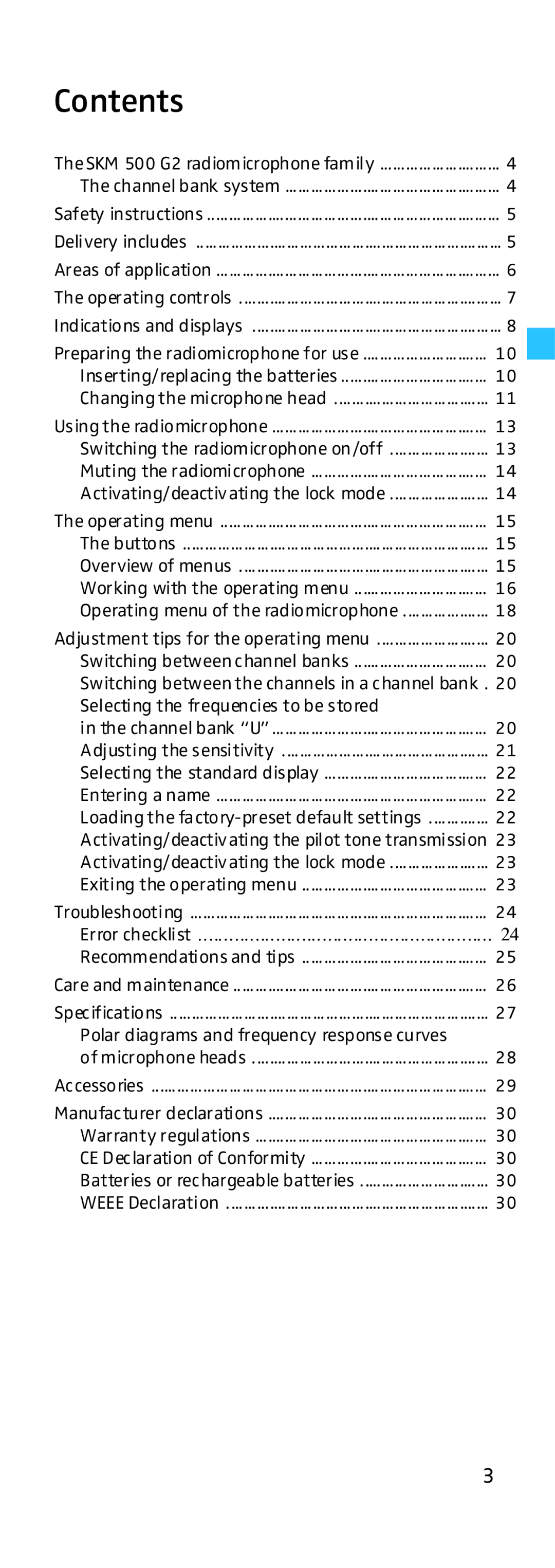 Sennheiser HD500 manual Contents 