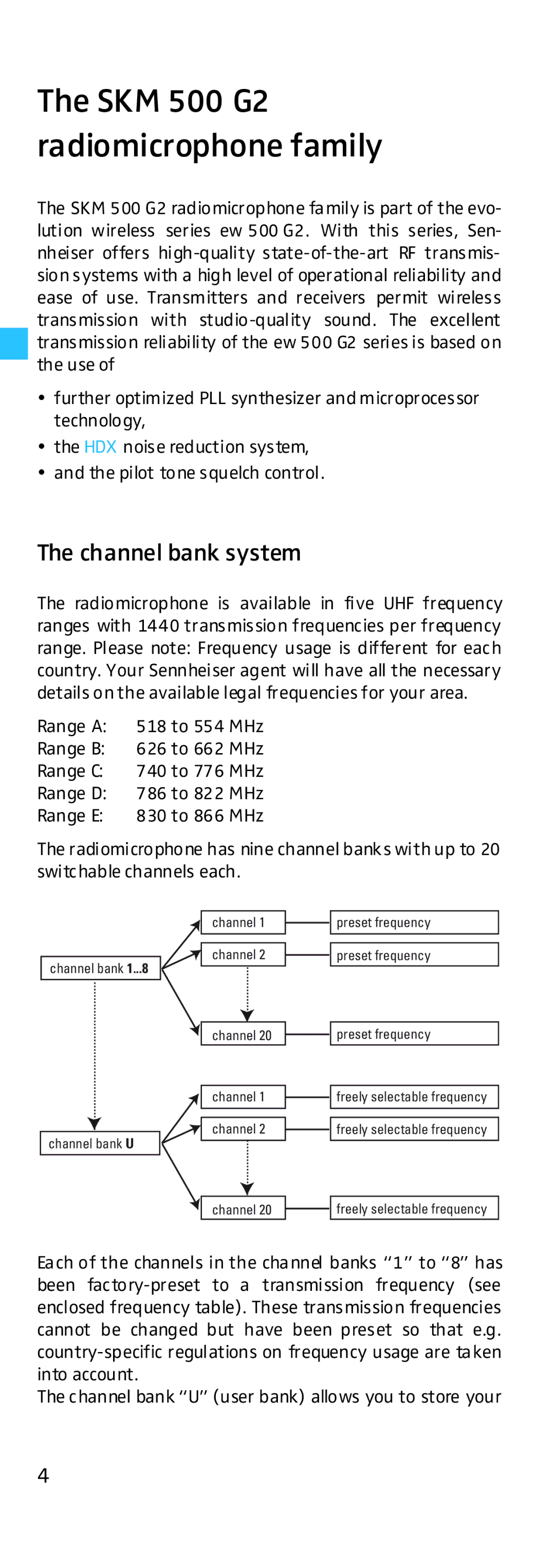 Sennheiser HD500 manual SKM 500 G2 radiomicrophone family, Channel bank system 