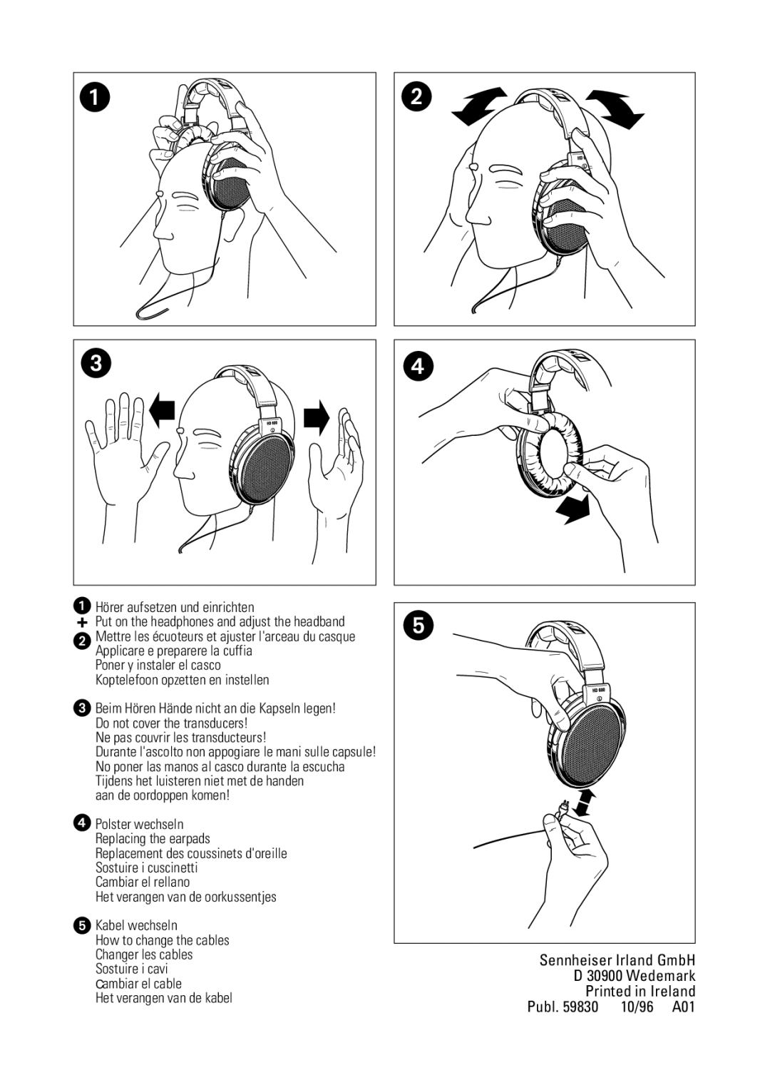 Sennheiser HD600 manual Sennheiser Irland GmbH Wedemark Publ 10/96 A01 