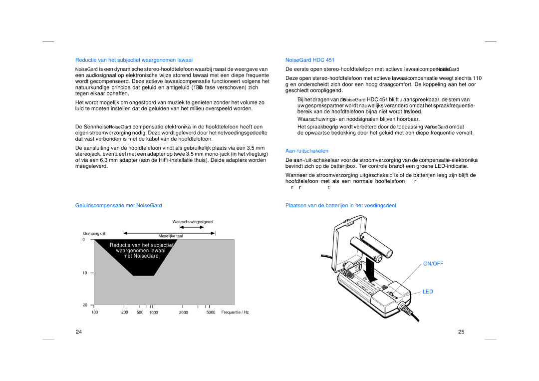 Sennheiser HDC 451 manual Reductie van het subjectief waargenomen lawaai, Geluidscompensatie met NoiseGard NoiseGard HDC 