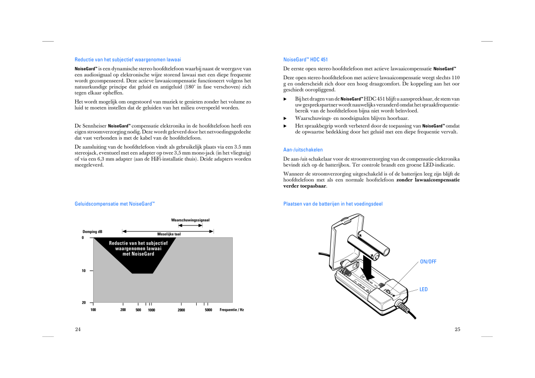 Sennheiser HDC 451 manual Reductie van het subjectief waargenomen lawaai, Geluidscompensatie met NoiseGard, NoiseGard HDC 