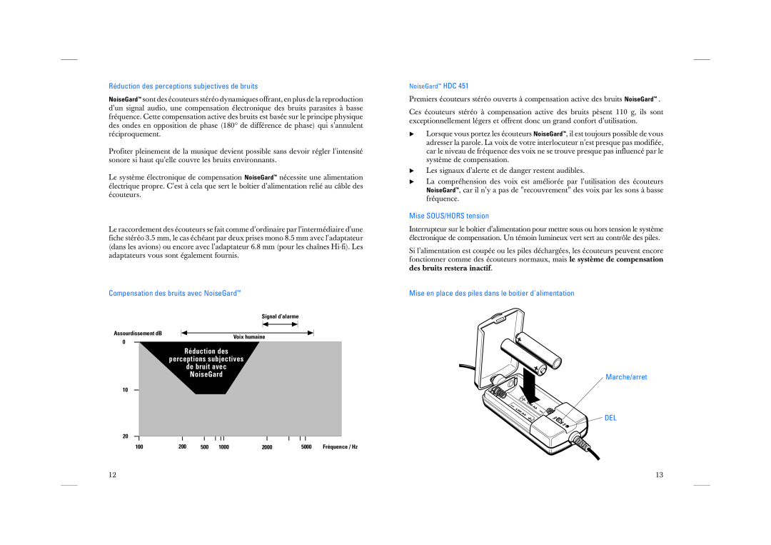 Sennheiser HDC 451 manual Réduction des perceptions subjectives de bruits, Compensation des bruits avec NoiseGard 