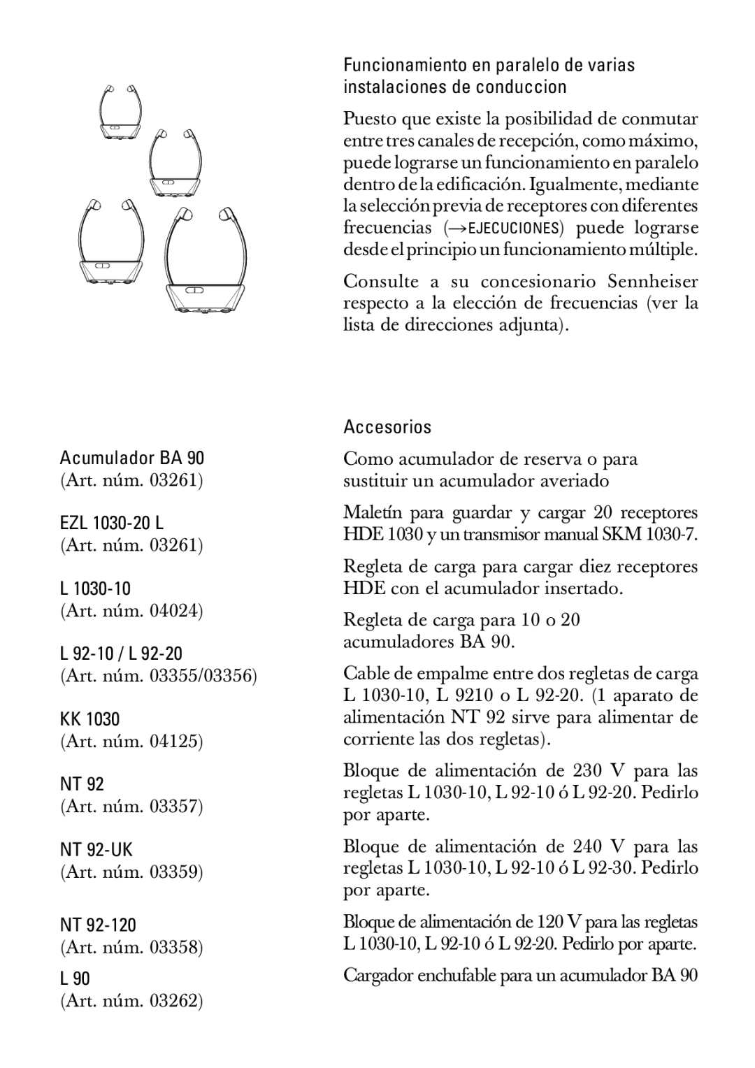 Sennheiser HDE1030 manual Acumulador BA, Accesorios 