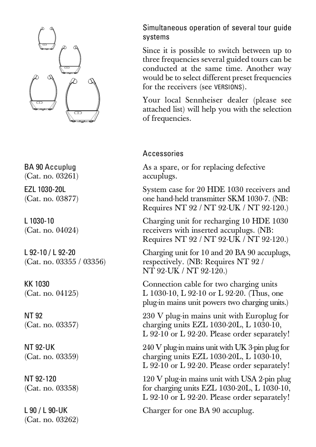 Sennheiser HDE1030 manual Systems, Accessories, BA 90 Accuplug, 90 / L 90-UK 