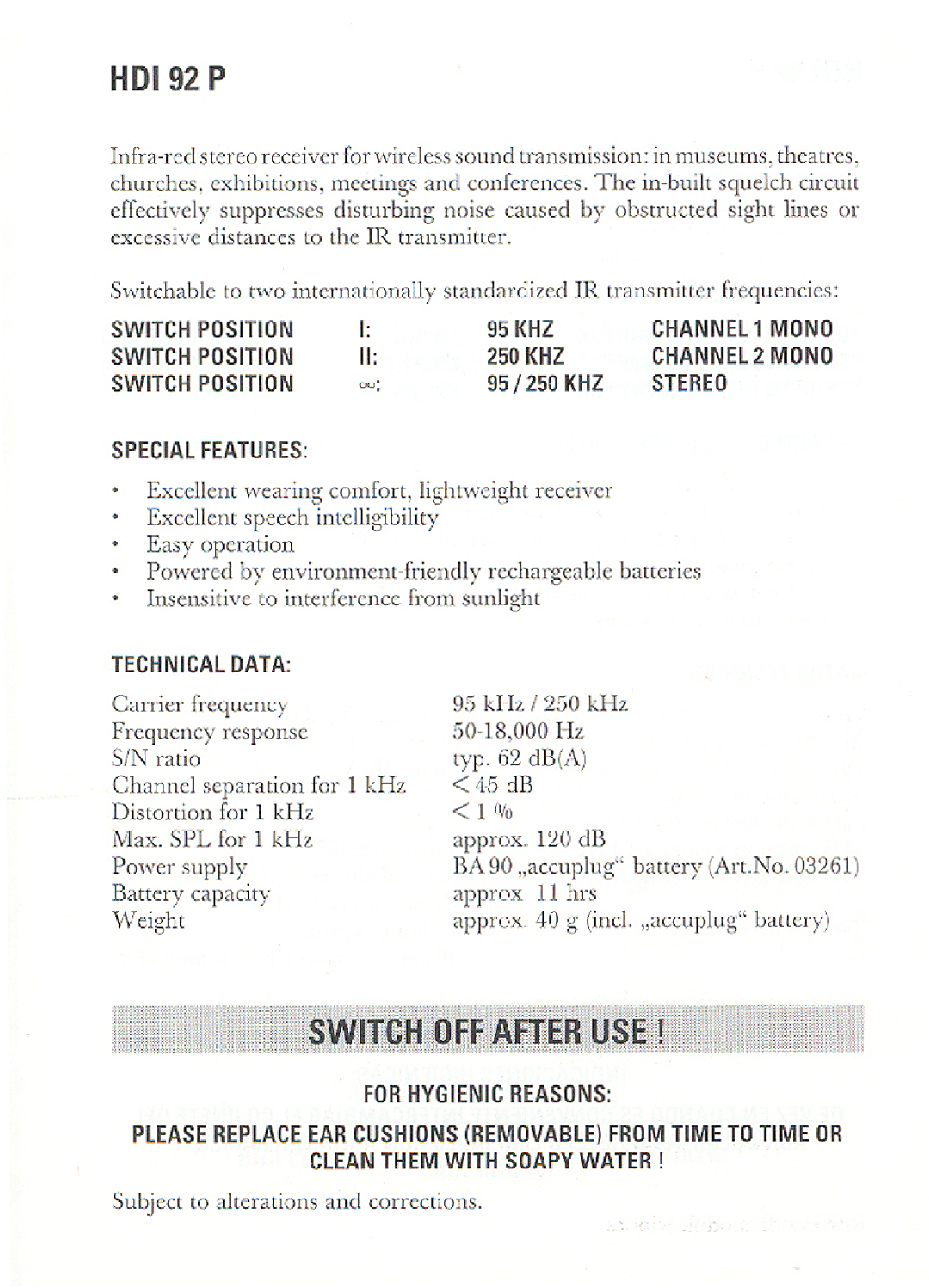 Sennheiser HDI 92 P manual 