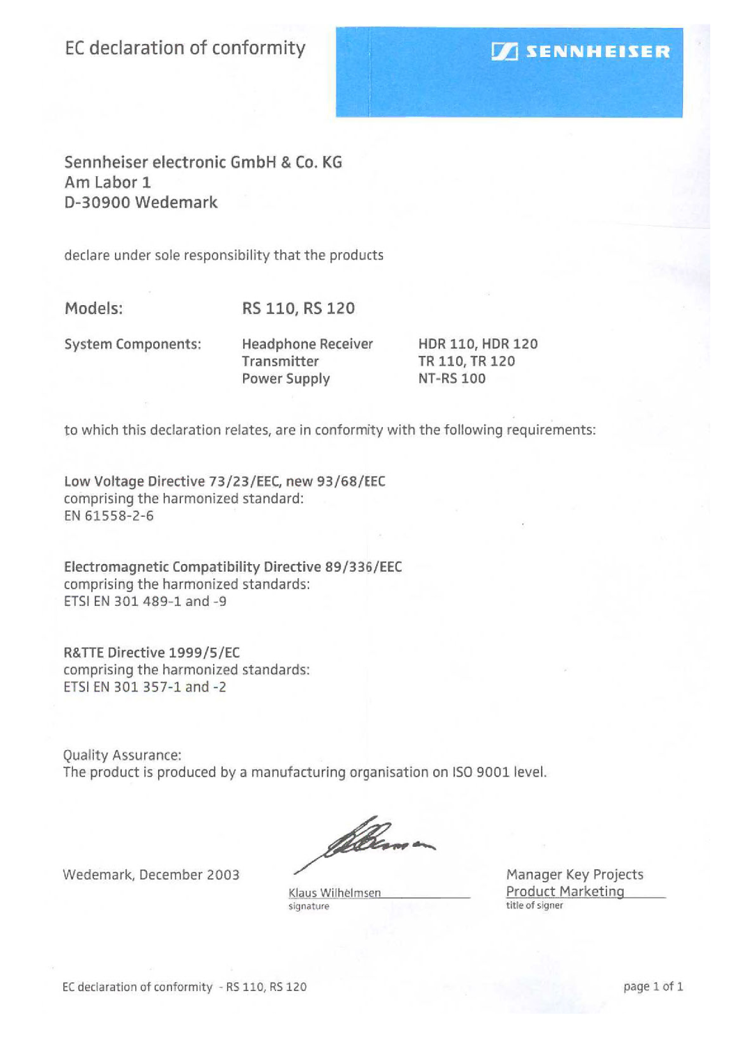 Sennheiser HDR 120 specifications 