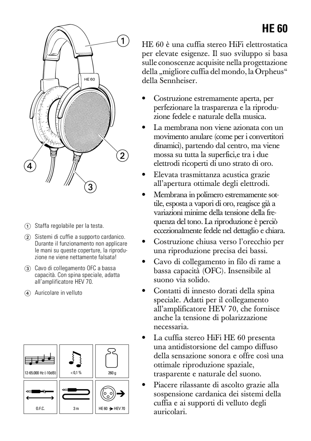 Sennheiser HE 60 Dinamici, partendo dal centro, ma viene, Mossa su tutta la superfici,e tra i due, Auricolare in velluto 