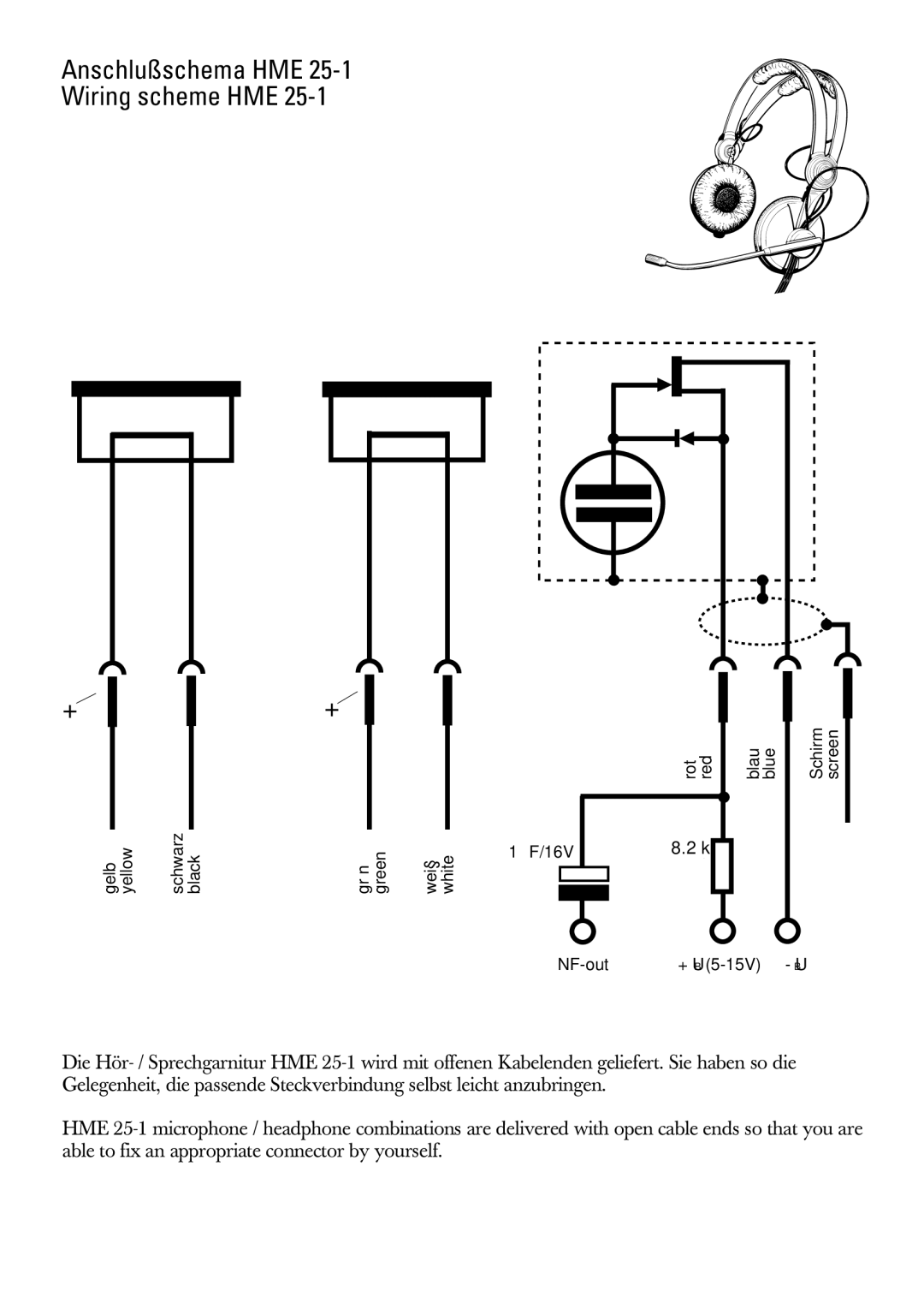 Sennheiser HME 25-1, HMD 25-1 manual Anschlußschema HME Wiring scheme HME 