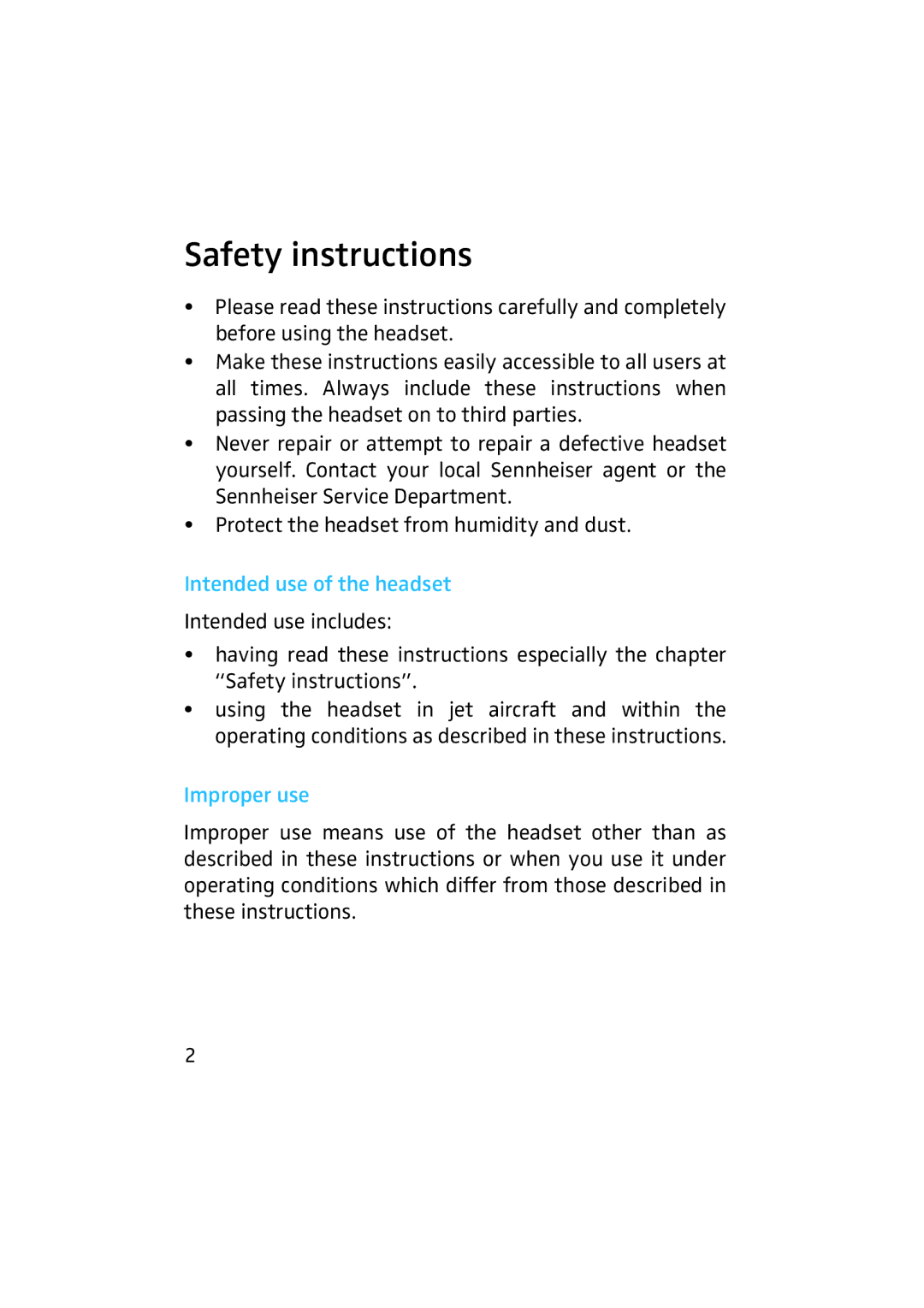 Sennheiser HME 43-K manual Safety instructions, Intended use of the headset 