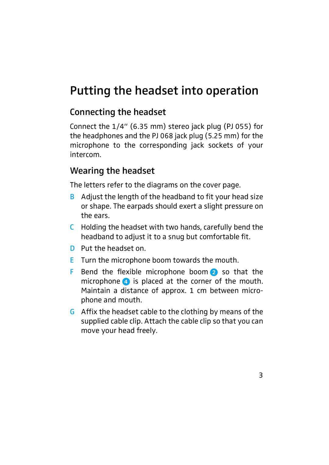 Sennheiser HME 43-K manual Putting the headset into operation, Connecting the headset, Wearing the headset 