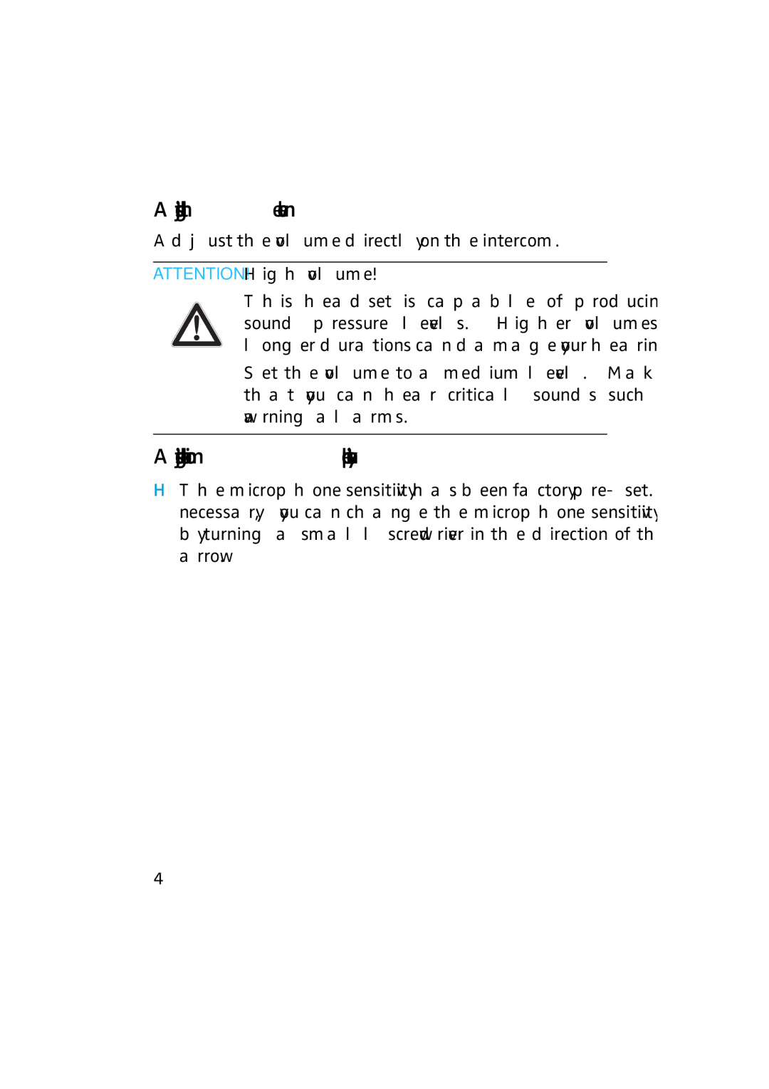 Sennheiser HME 43-K manual Adjusting the volume, Adjusting the microphone sensitivity 