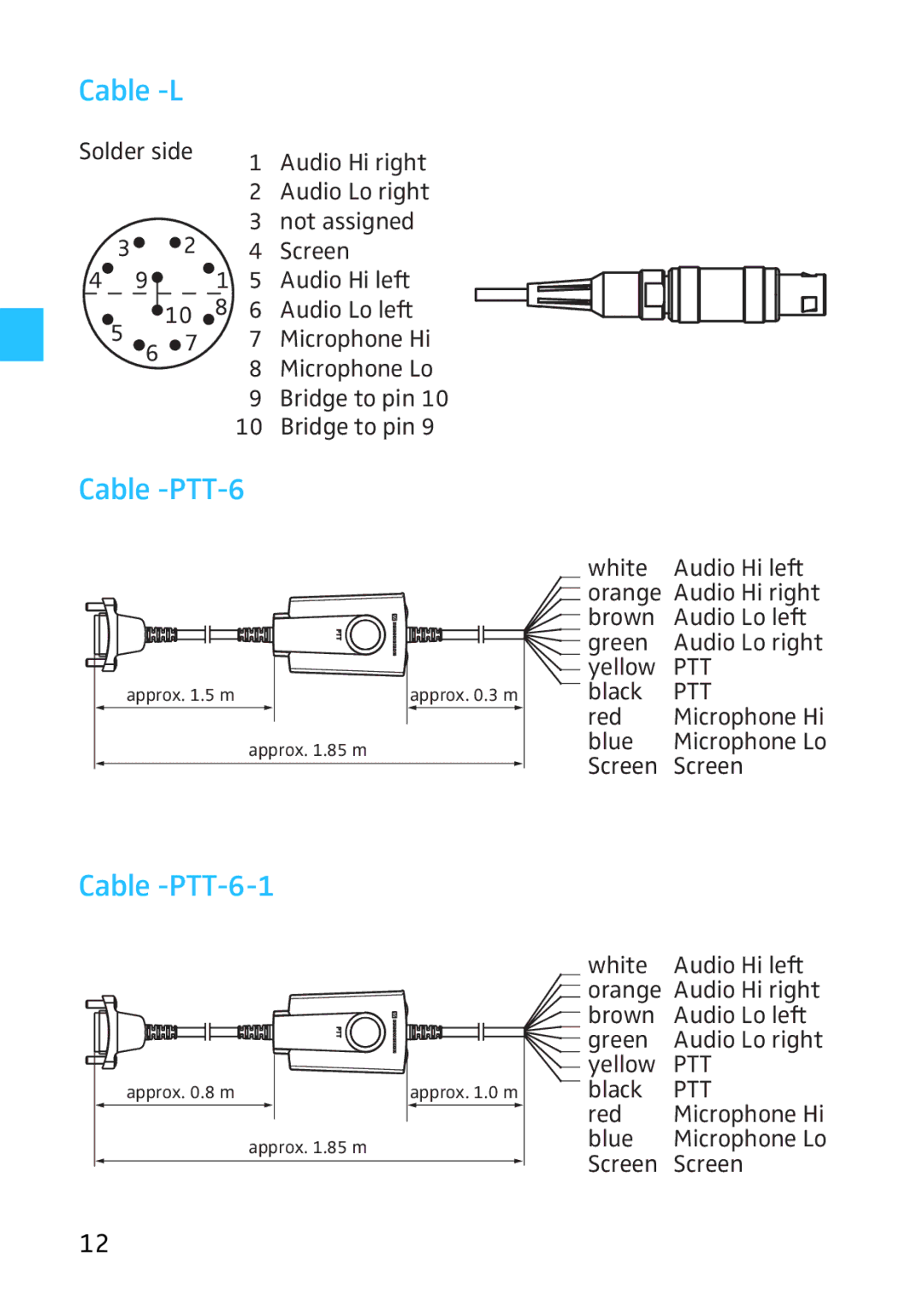 Sennheiser HME 46, HMD 46 manual Cable -L, Cable -PTT-6-1 