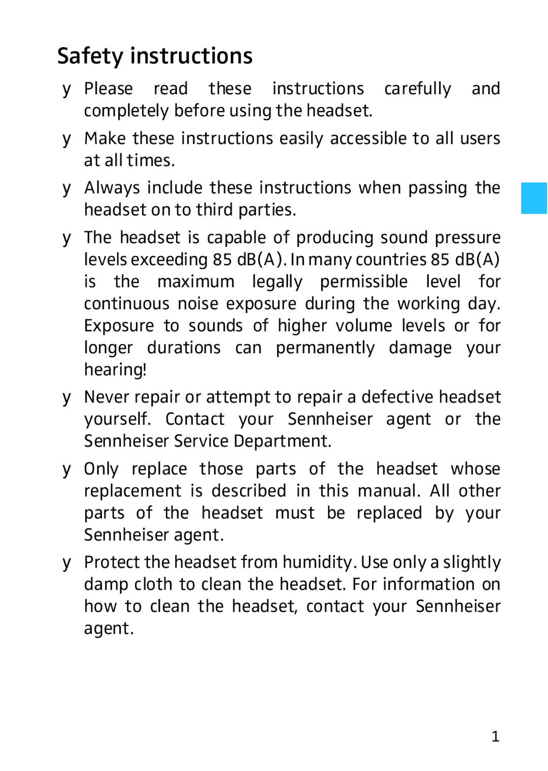 Sennheiser HMD 46, HME 46 manual Safety instructions 