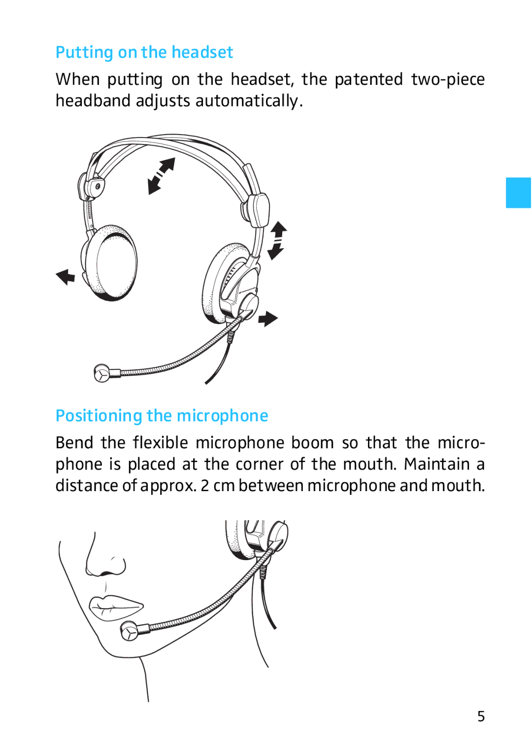 Sennheiser HMD 46, HME 46 manual Putting on the headset, Positioning the microphone 