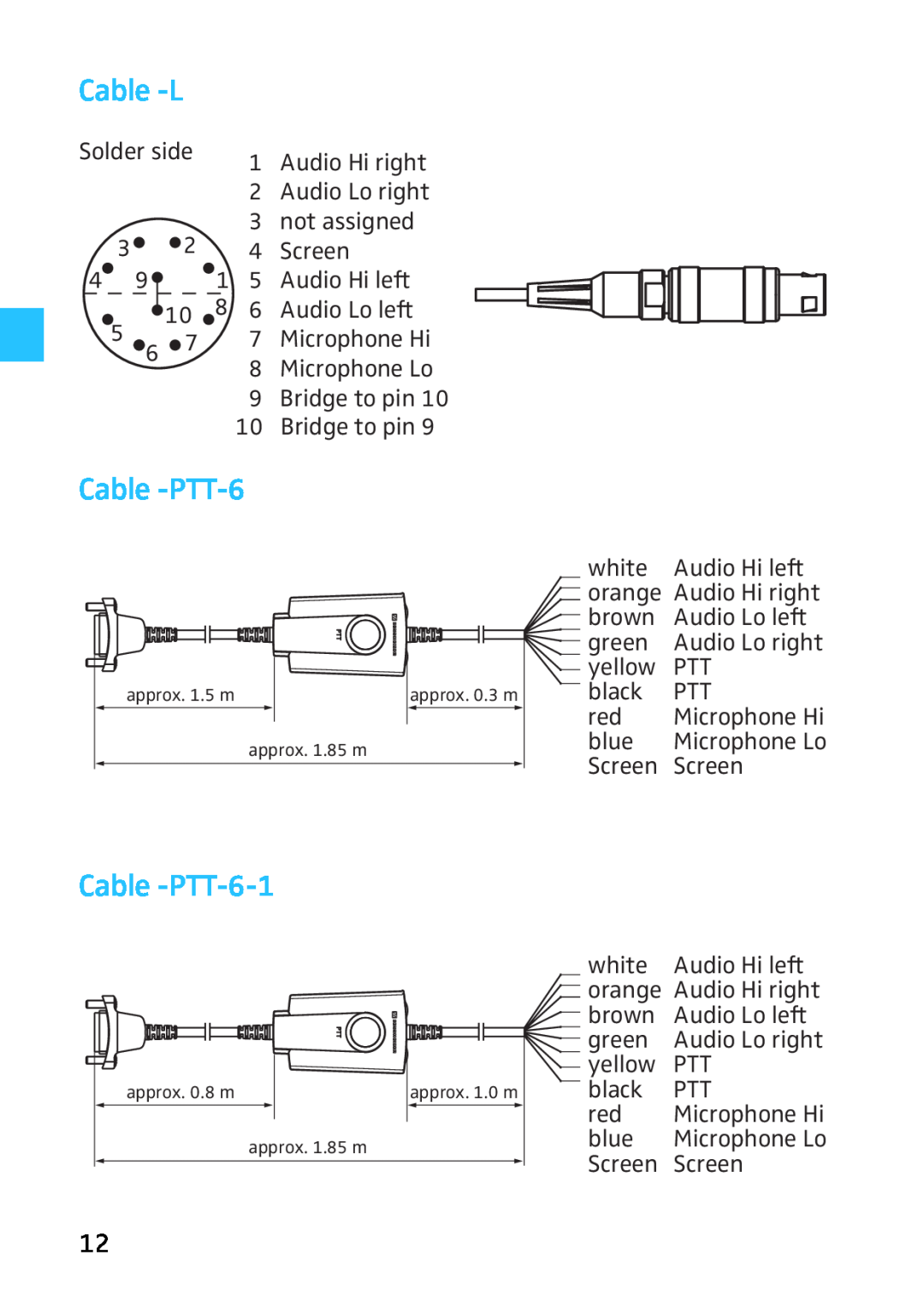 Sennheiser HME 46, HMD 46 manual Cable -L, Cable -PTT-6-1 